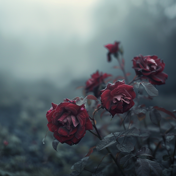 Serene Red Roses with Dew Drops