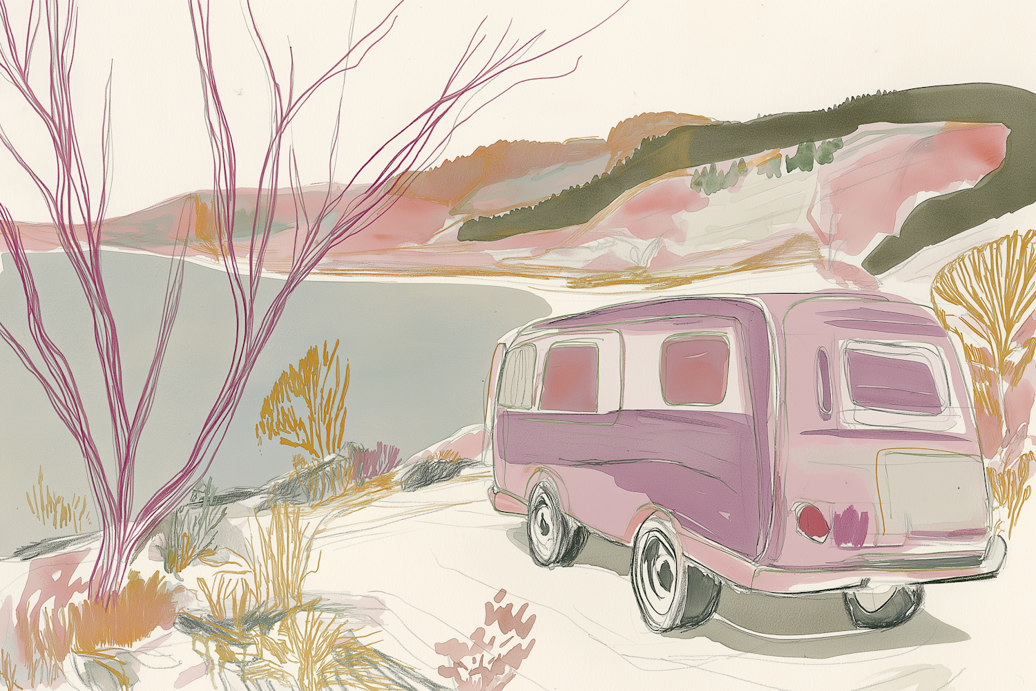 Serene Outdoor Scene with Vintage Van