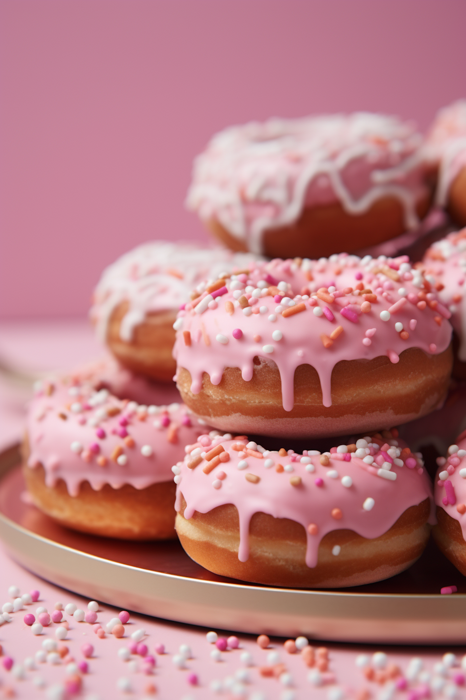 Glossy Pink Iced Donuts with Sprinkles