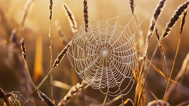 Dew-Kissed Spider Web at Sunrise