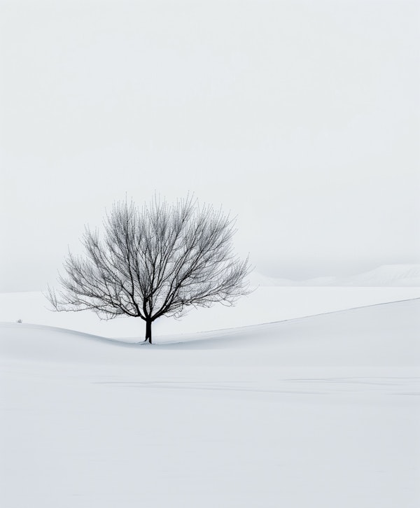 Solitary Tree in Snowy Landscape