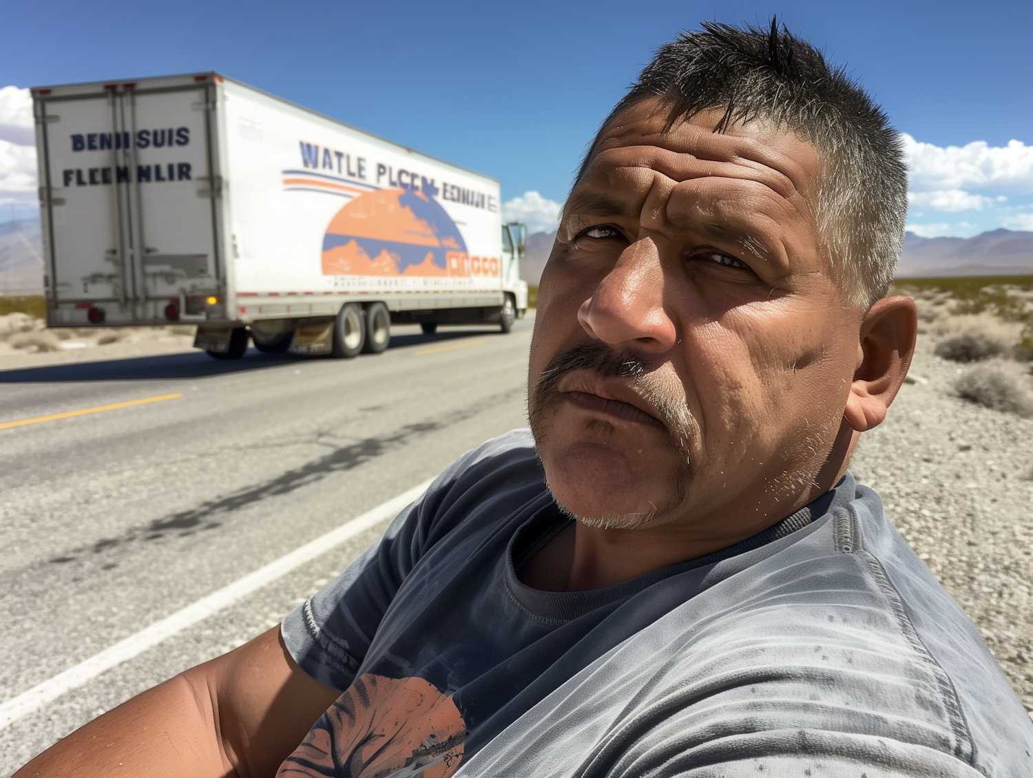 Stern Man on Sunlit Roadside