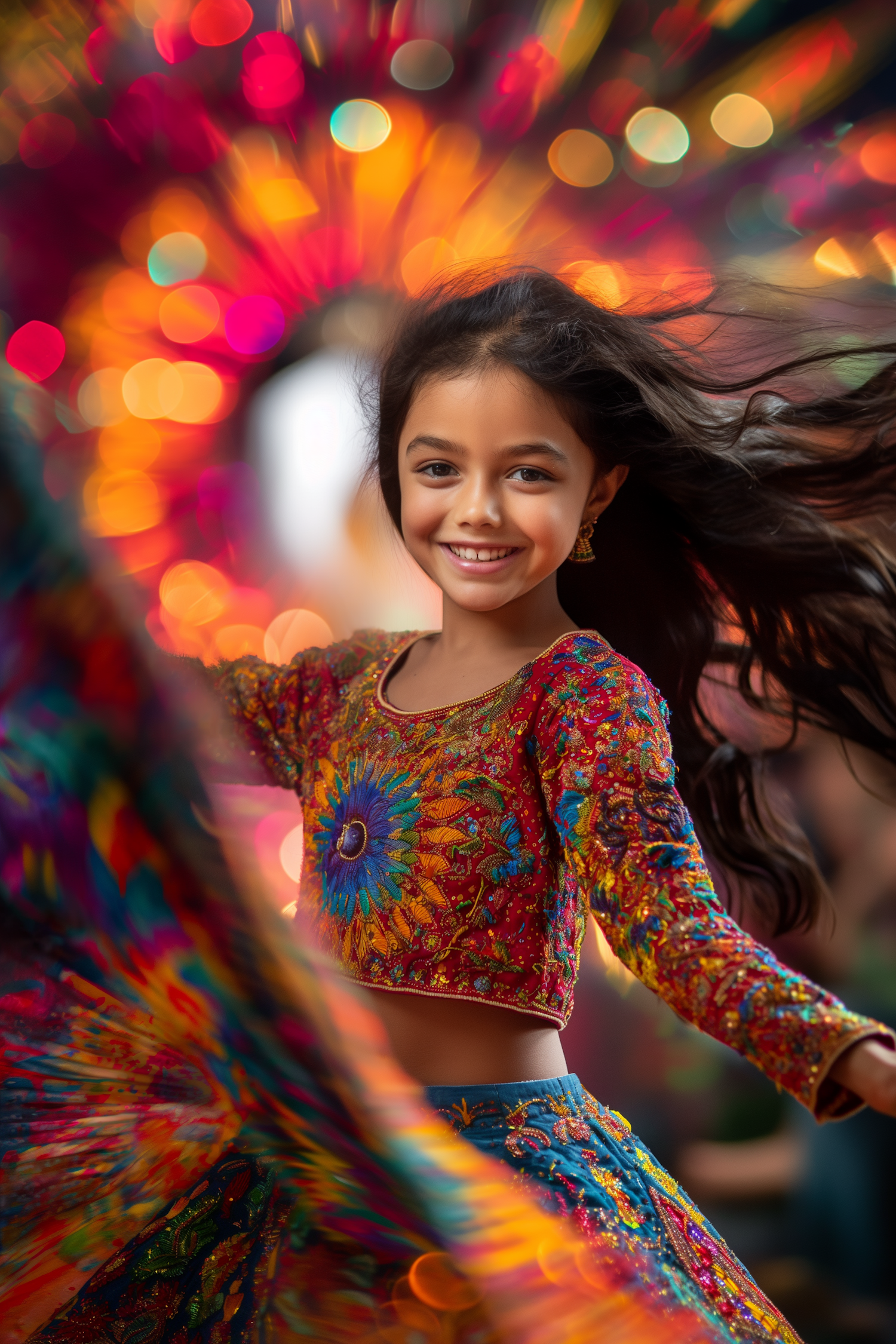 Joyful Girl in Colorful Attire