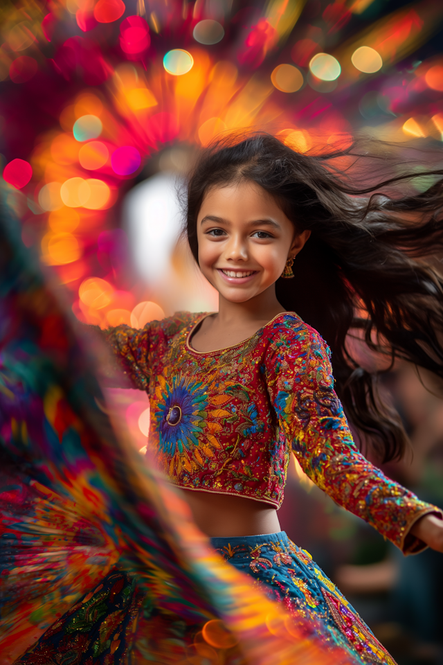 Joyful Girl in Colorful Attire