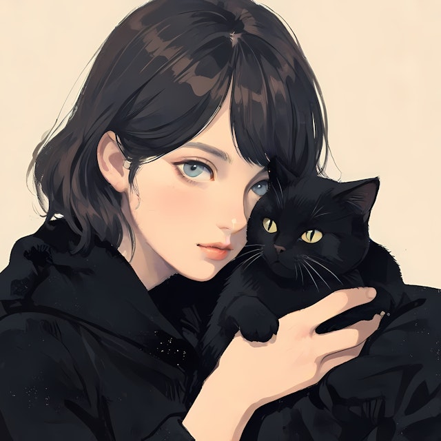 Woman with Black Cat