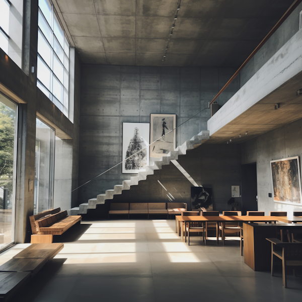 Minimalist Concrete and Glass Interior with Floating Staircase