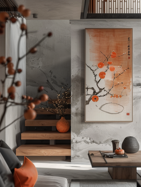 Tranquil Modern Interior with Asian-Inspired Art