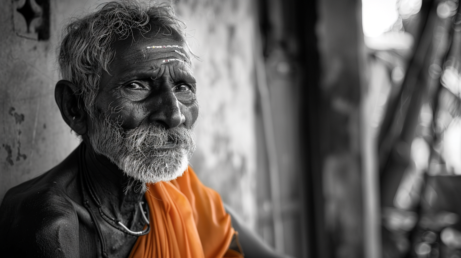 Contemplative Elderly Man in Cultural Attire