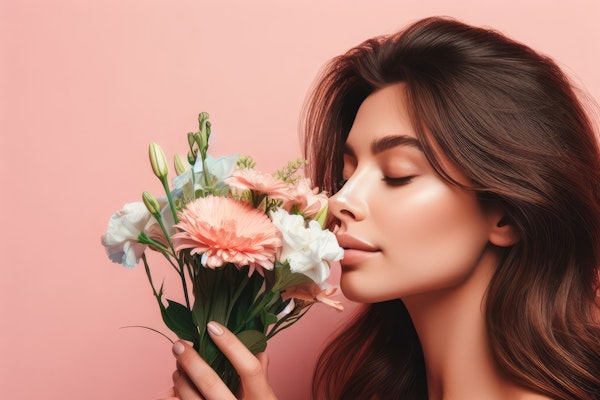 Serene Woman Smelling Flowers