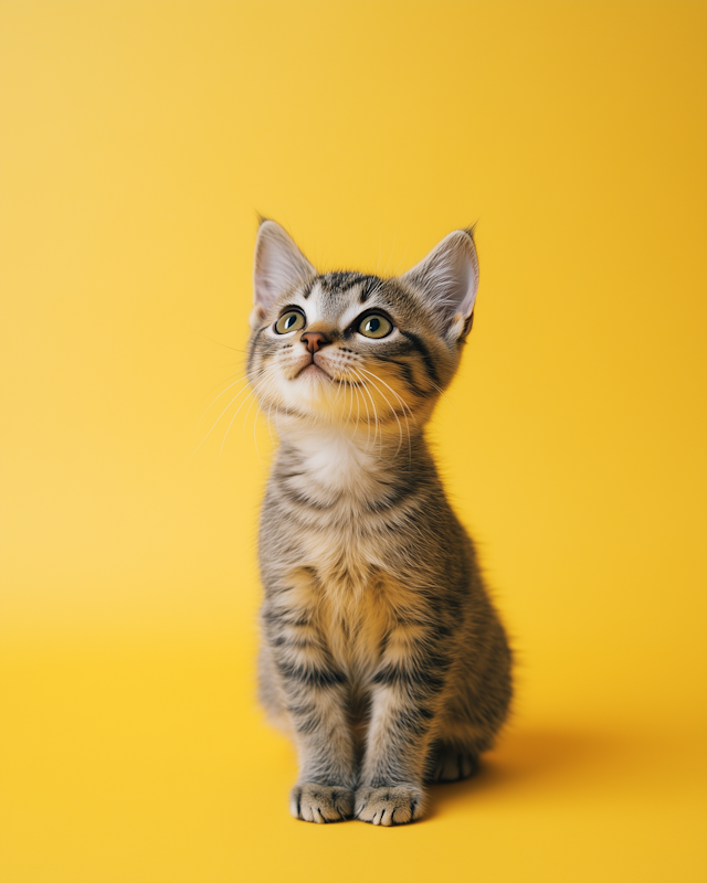 Curious Kitten on Yellow Background