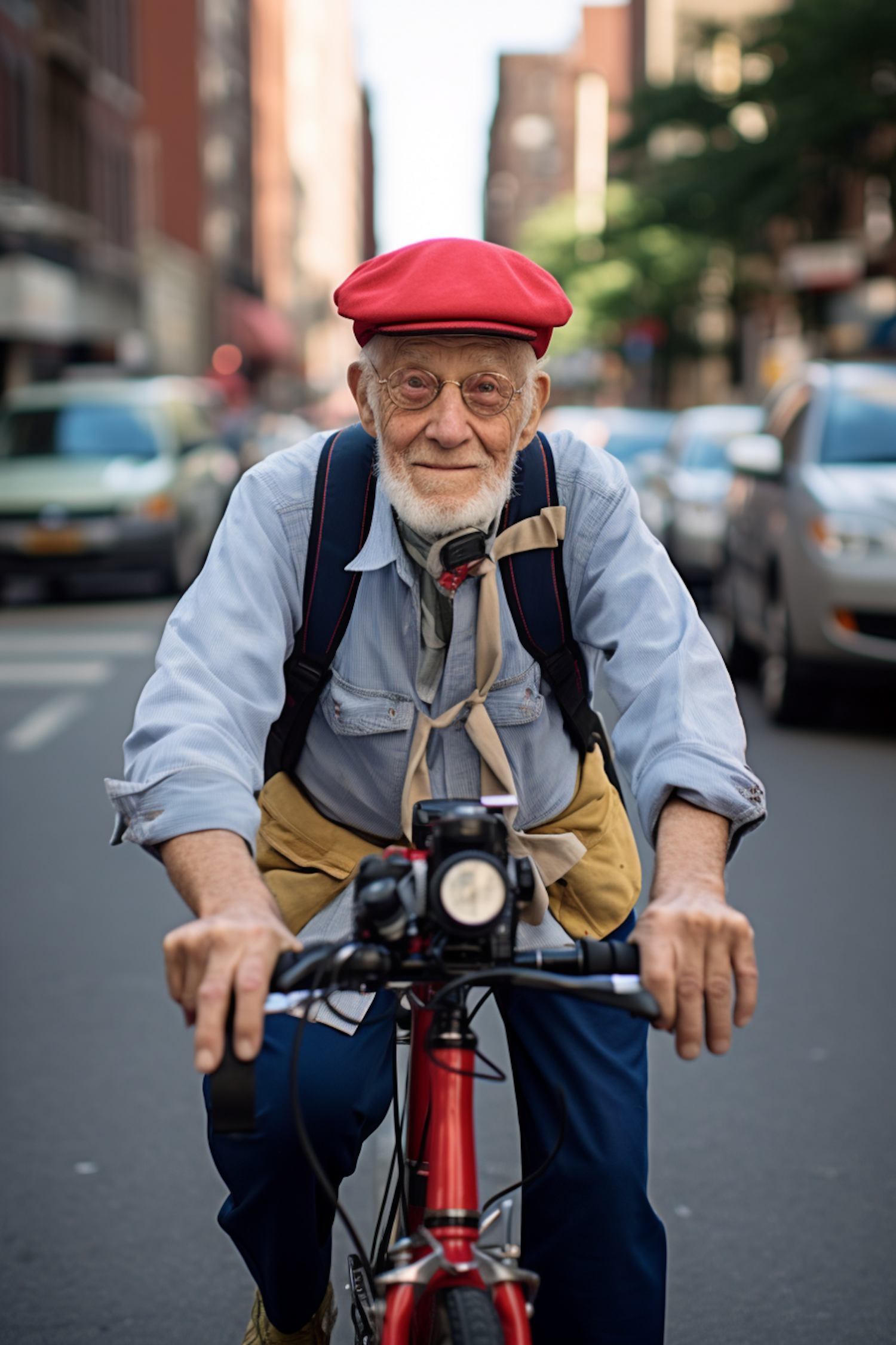 The Stylish Elder Cyclist With a Red Beret