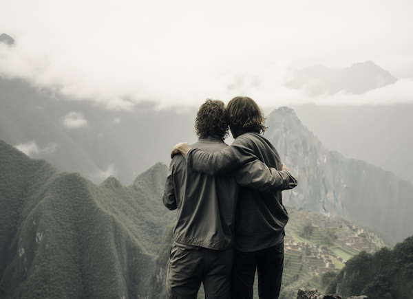 Serenity in the Mountains: A Family Embrace Amidst Ancient Ruins