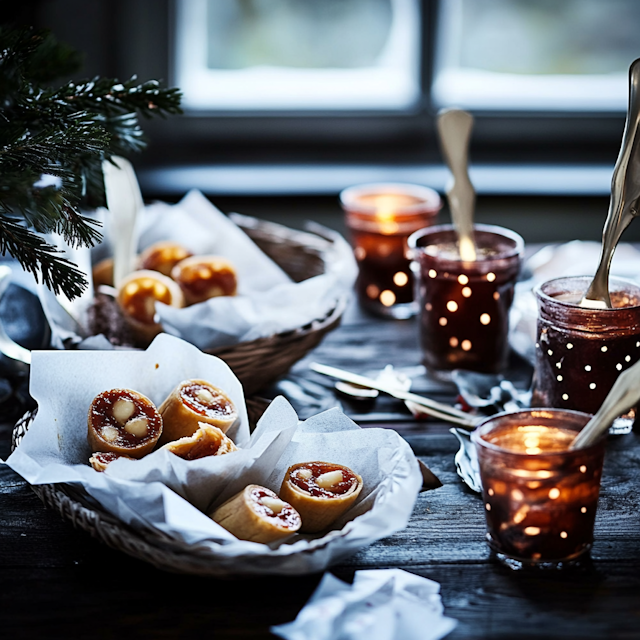 Cozy Table Setting with Pastries and Candles