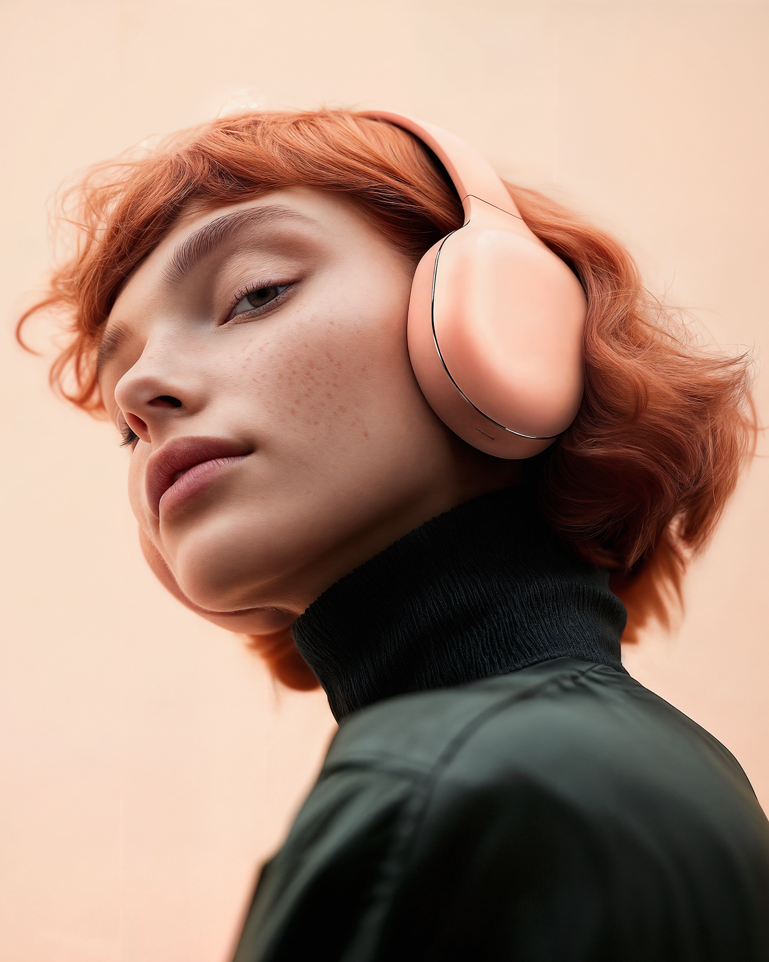 Contemplative Redhead with Headphones