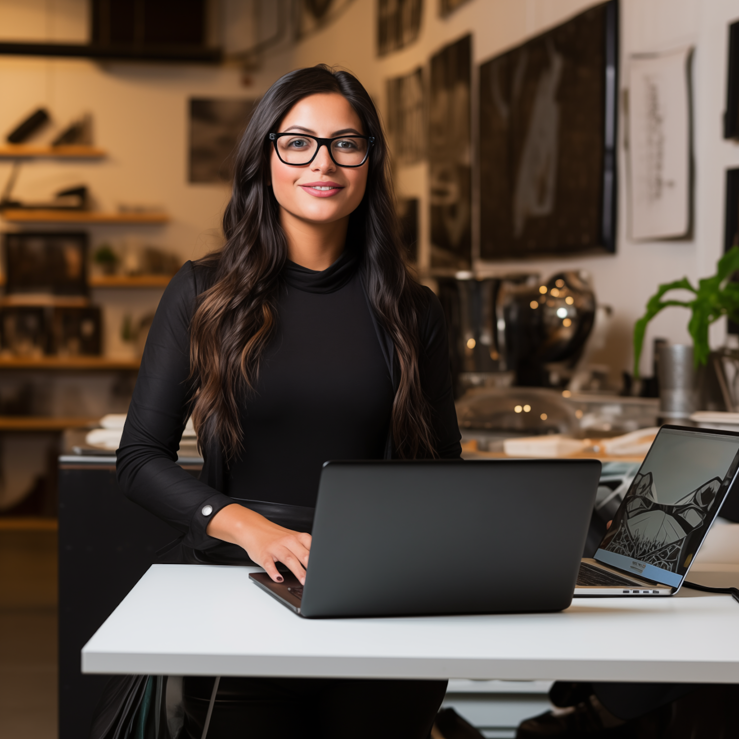 Confident Professional Woman at a Modern Workstation