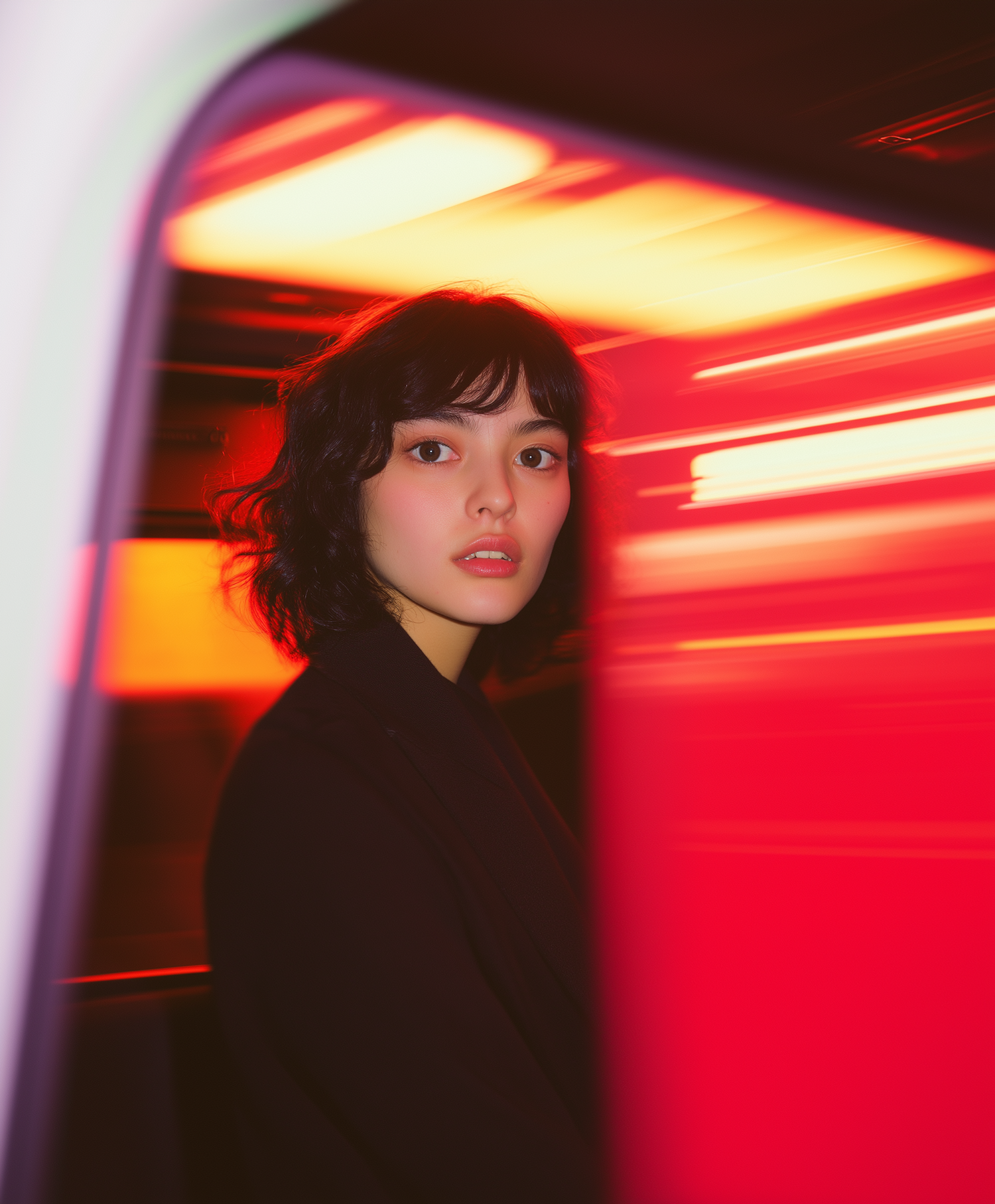 Woman with Vibrant Blurred Lights