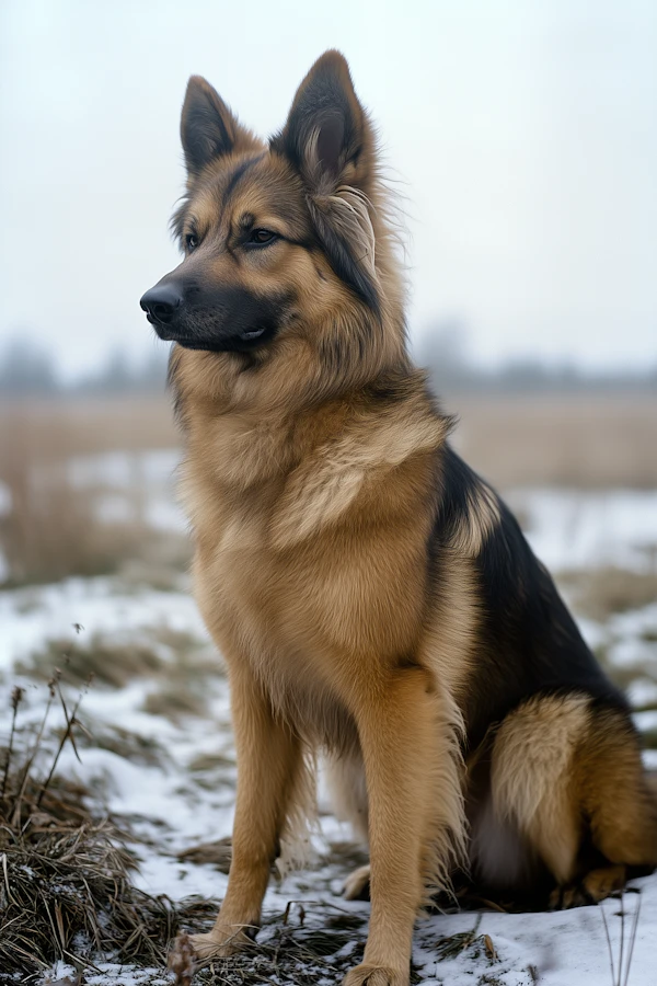 Majestic German Shepherd in Snowy Field