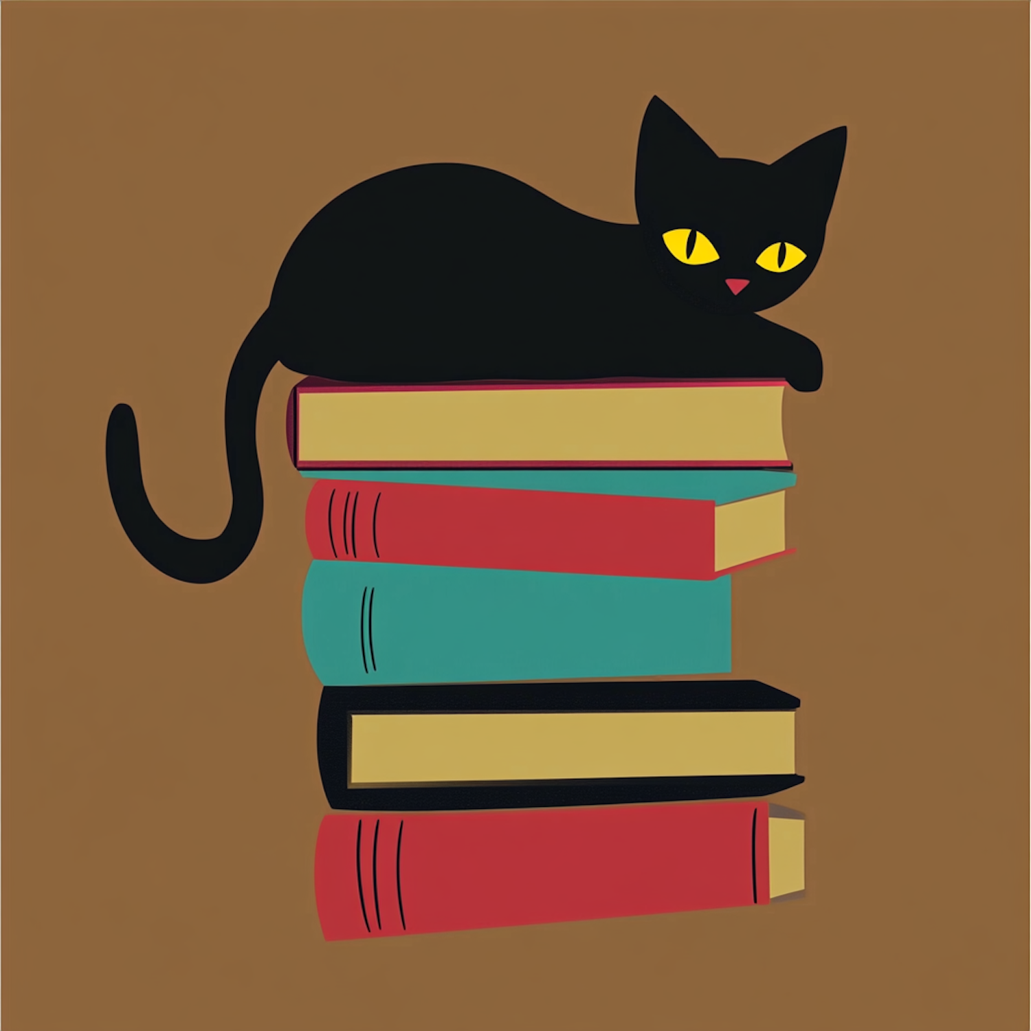 Stylized Black Cat on Books