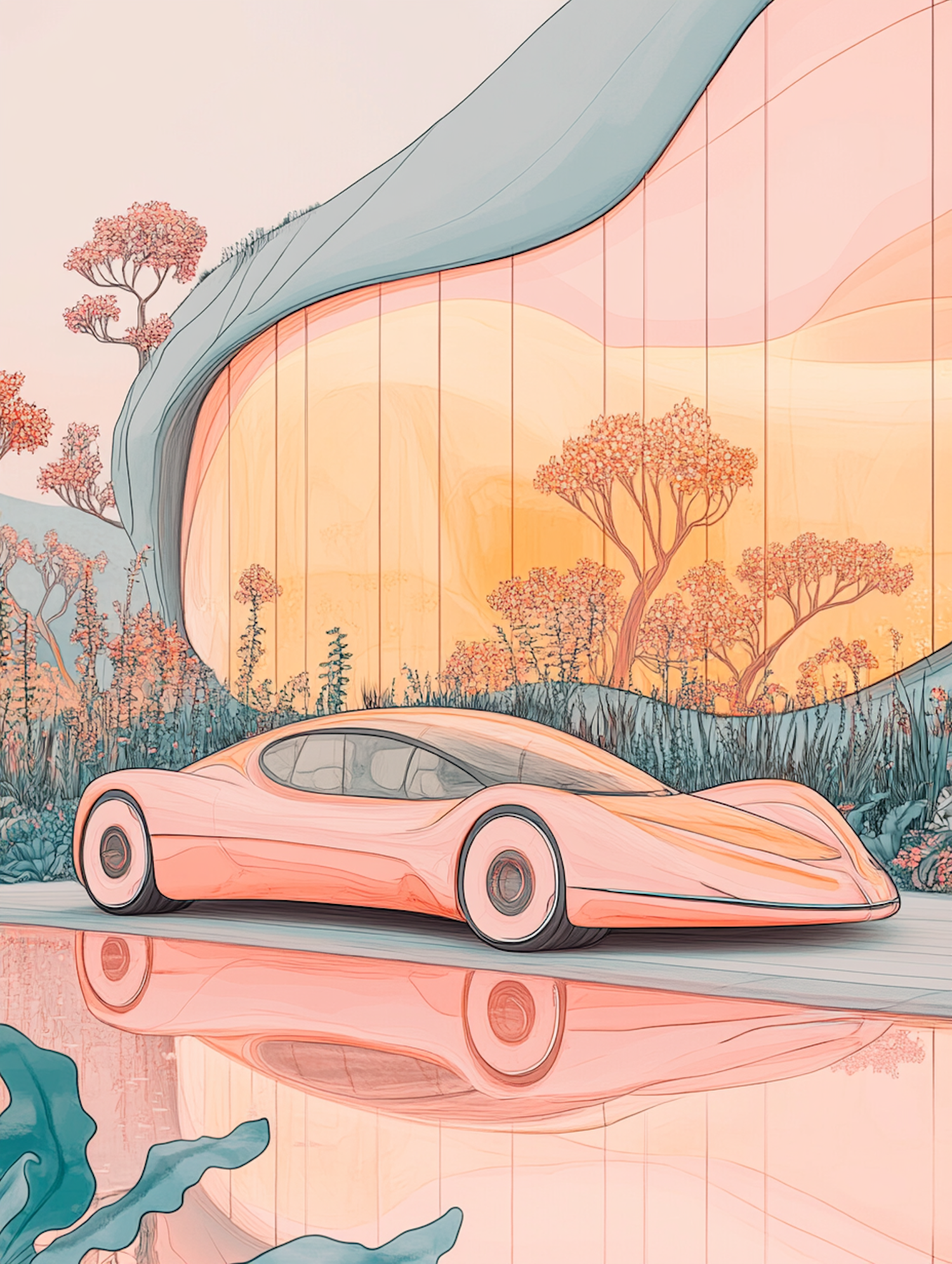 Futuristic Car in Harmony with Nature