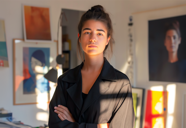 Relaxed Young Woman in Artist's Studio