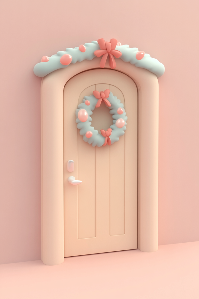 Stylized Pastel Door with Festive Decorations