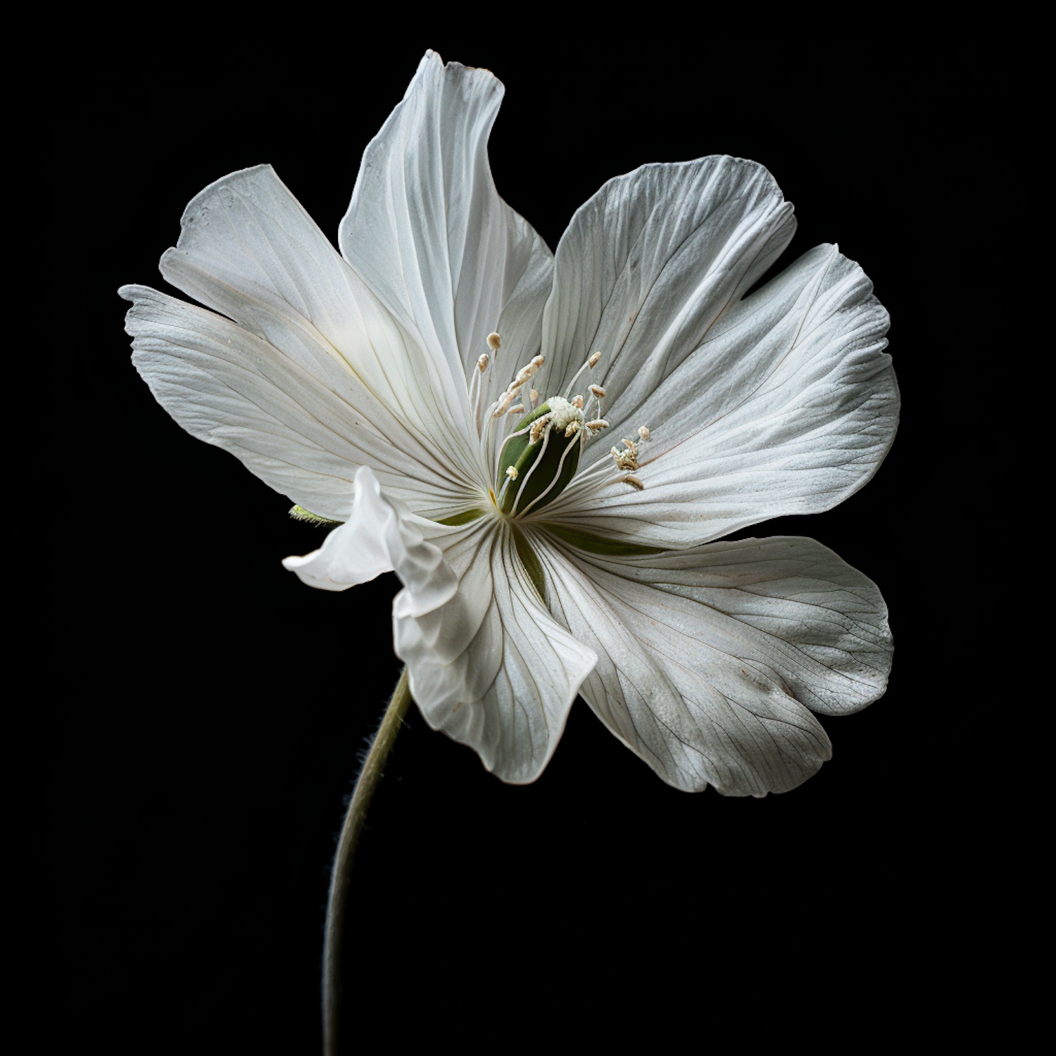 White Cranesbill Geranium on Black