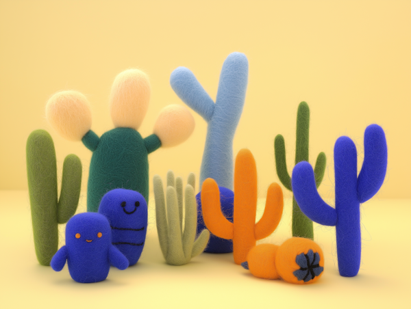 Colorful Felted Cactus Figures