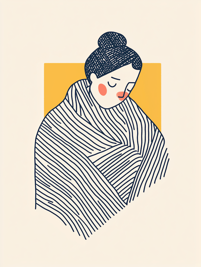 Contemplative Person in Striped Blanket