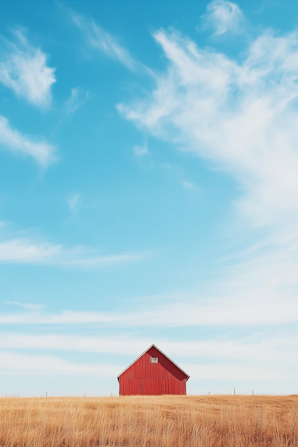Red Barn in Golden Field