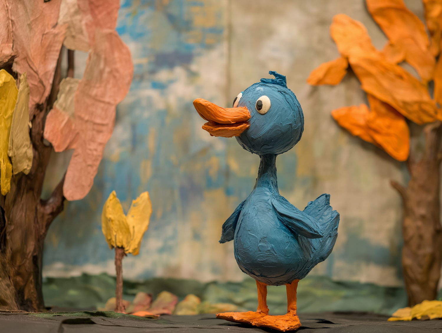 Whimsical Blue Duck in Colorful Environment