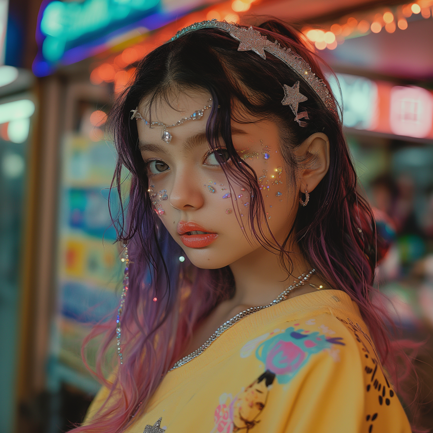 Vibrant Portrait of a Young Woman with Elaborate Makeup