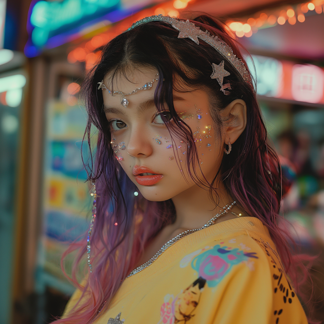 Vibrant Portrait of a Young Woman with Elaborate Makeup