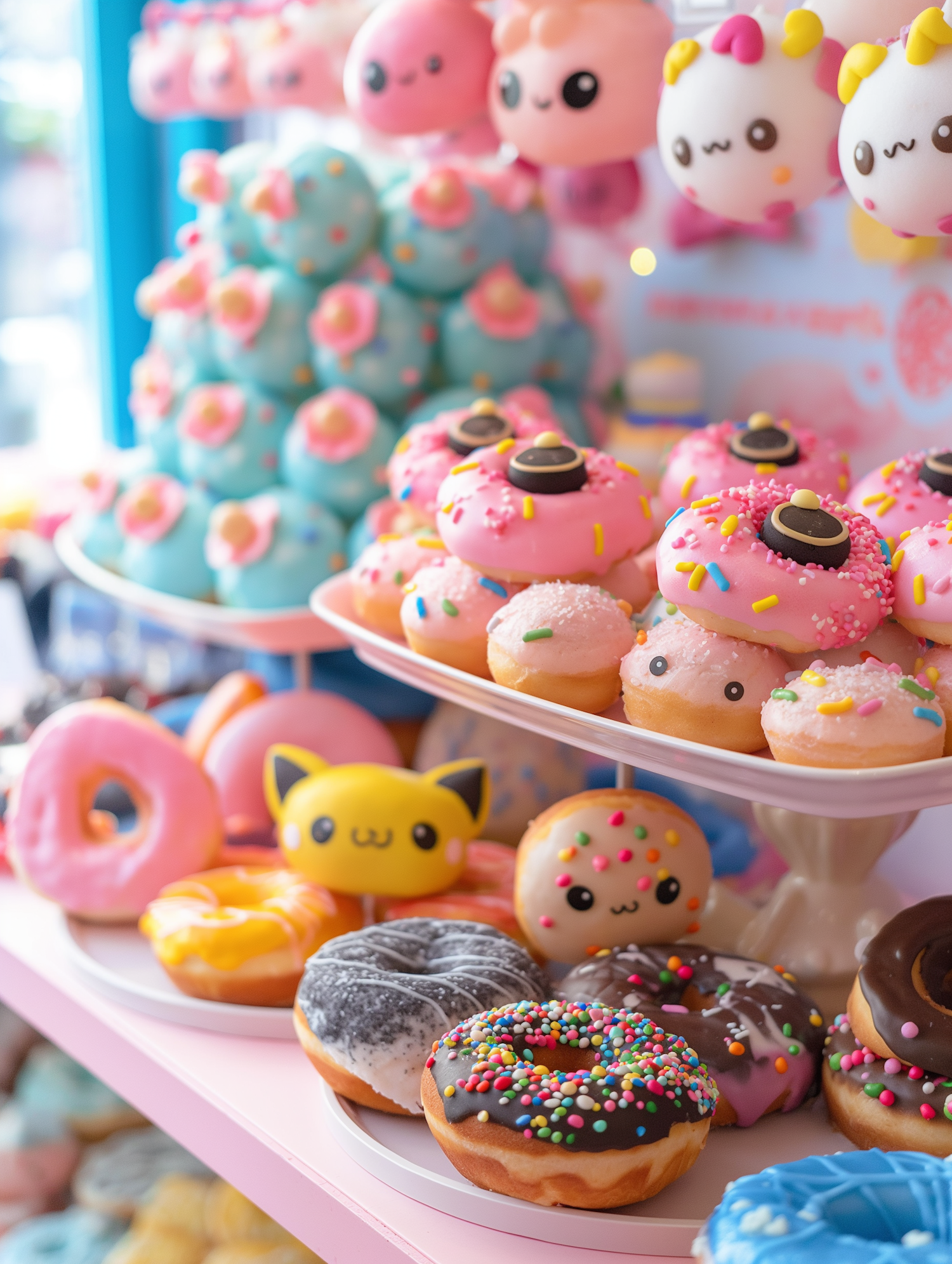 Whimsical Donut Display with Toy Figurines