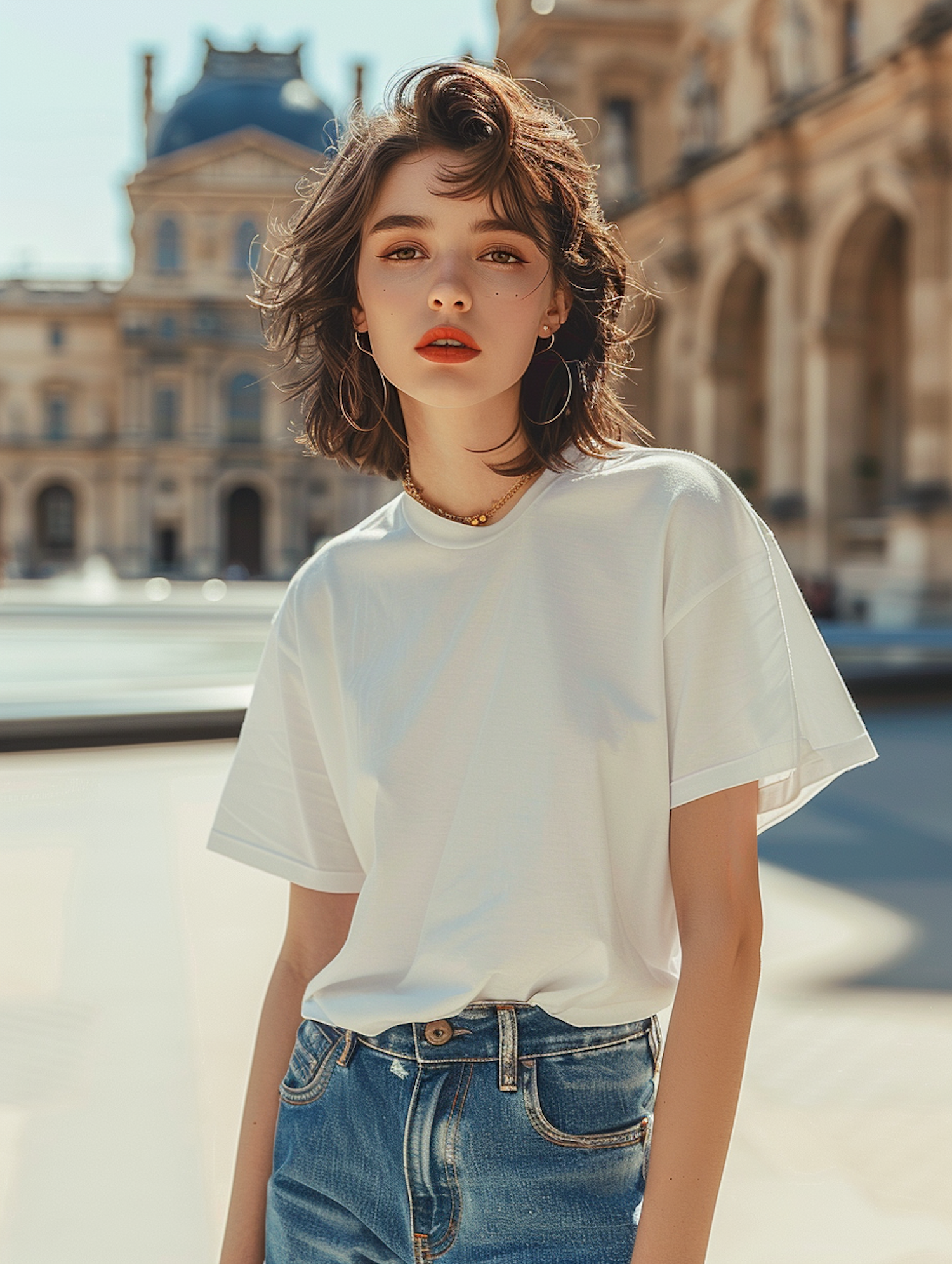 Serene Woman in Historic City Plaza