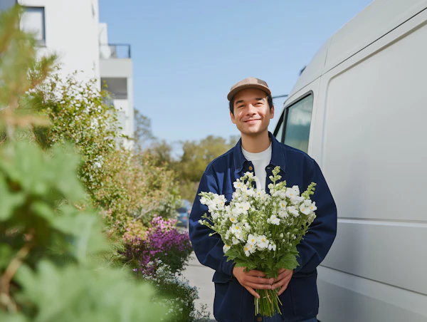 Man with Flowers Outdoors