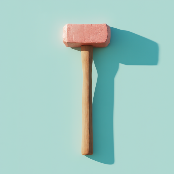 Pink Hammer on Light Blue Background