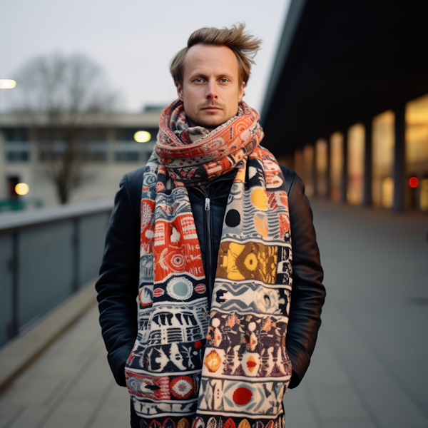 Serious Young Man with Colorful Scarf