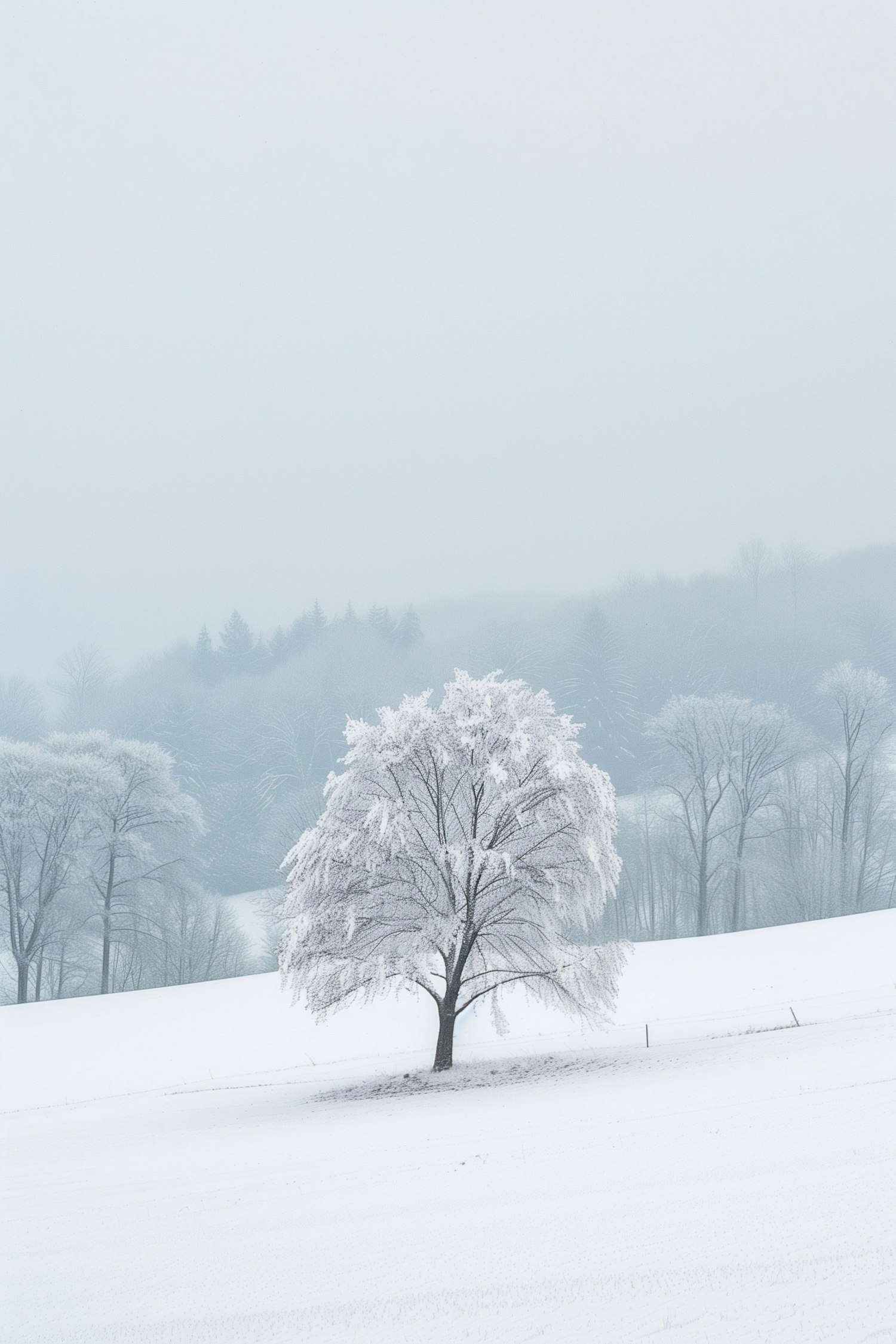 Solitary Tree in Winter Landscape