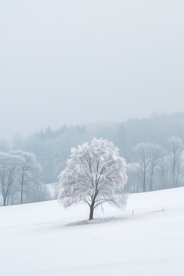 Solitary Tree in Winter Landscape