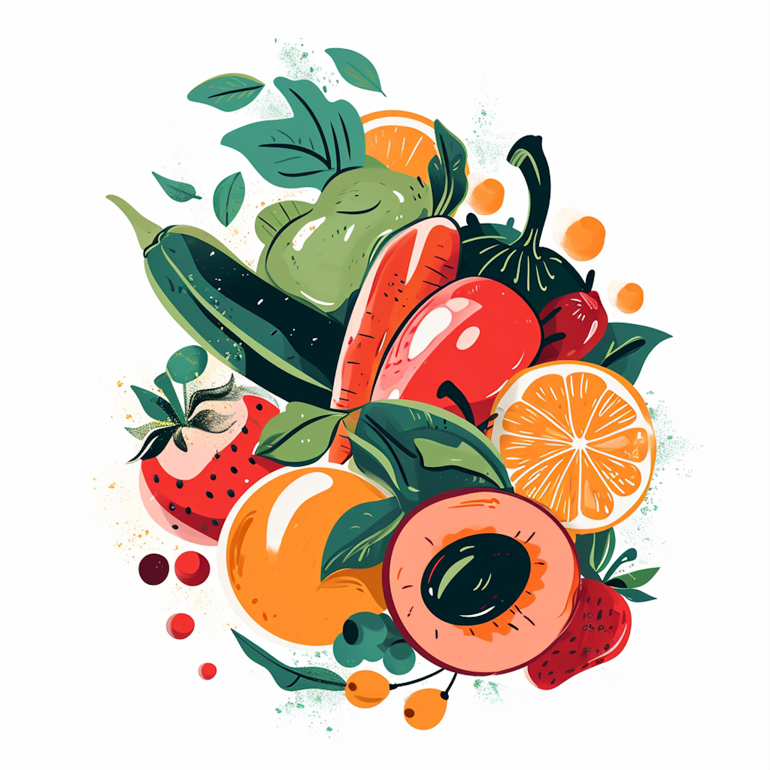 Vibrant Fruits and Vegetables Illustration