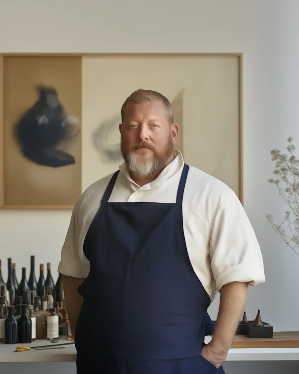 Man in Apron in Creative Setting