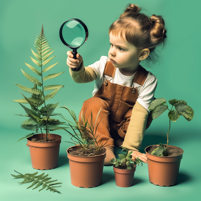 Child Examining Houseplants