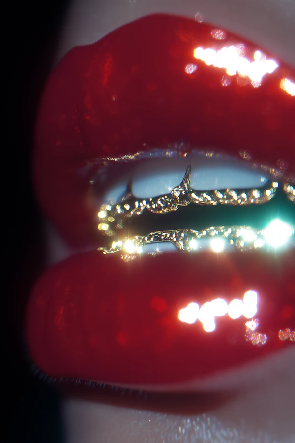 Glossy Red Lips Close-Up