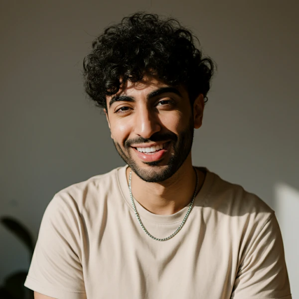 Smiling Person with Curly Hair