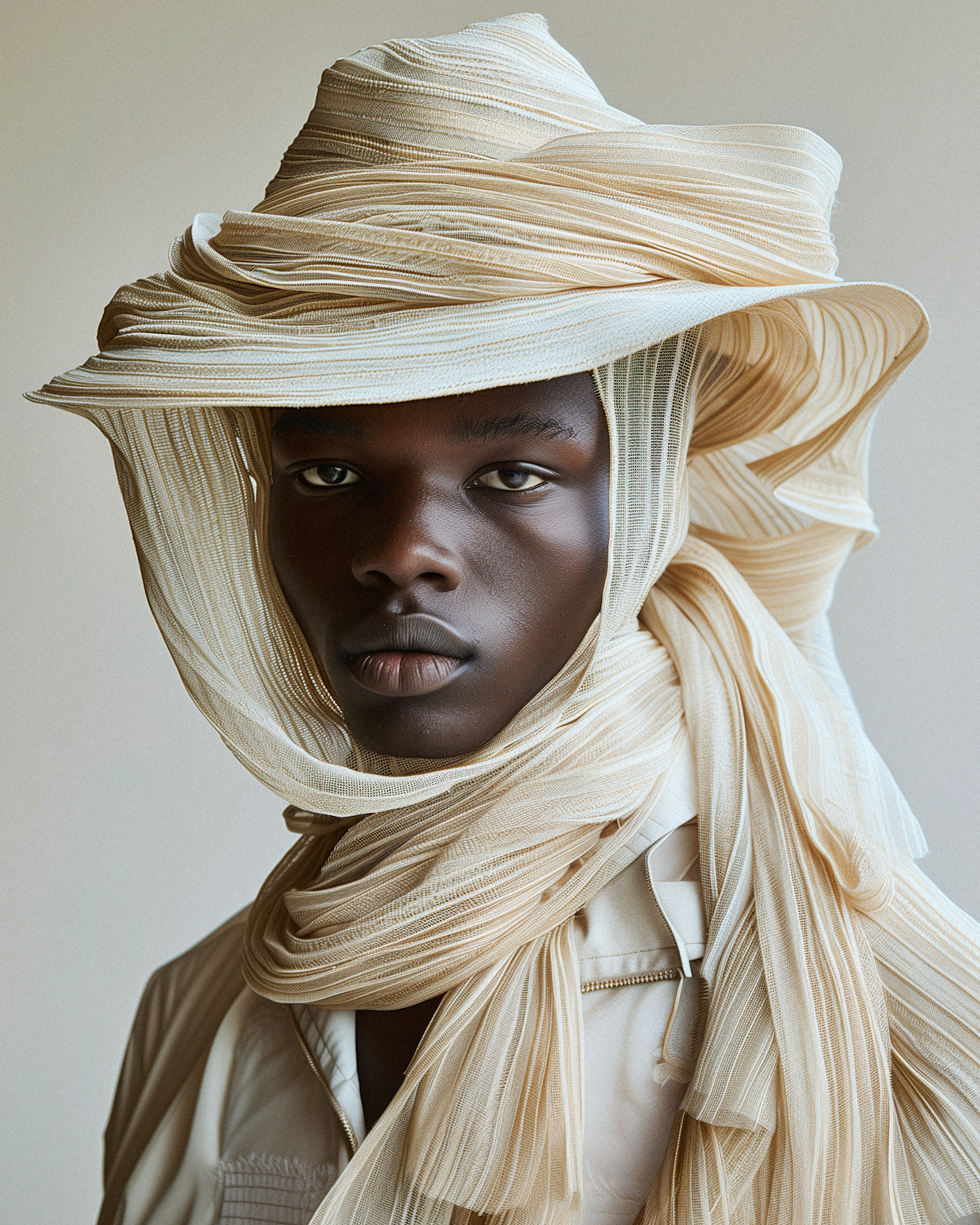 Serene Portrait with Draped Fabric