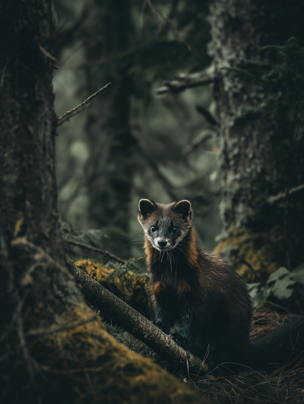 Solitary Pine Marten in Woodland