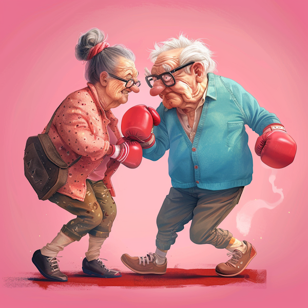 Playful Elderly Boxing Match