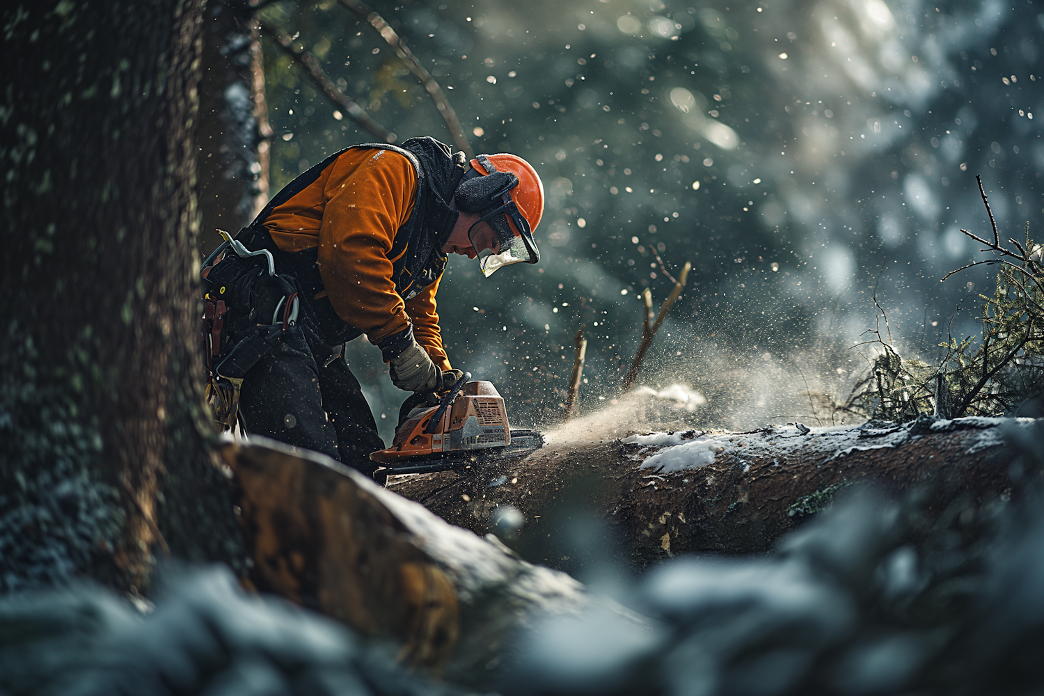 Winter Lumberjack in Action