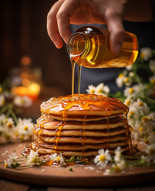 Golden Syrup Cascade Over Fresh Pancakes