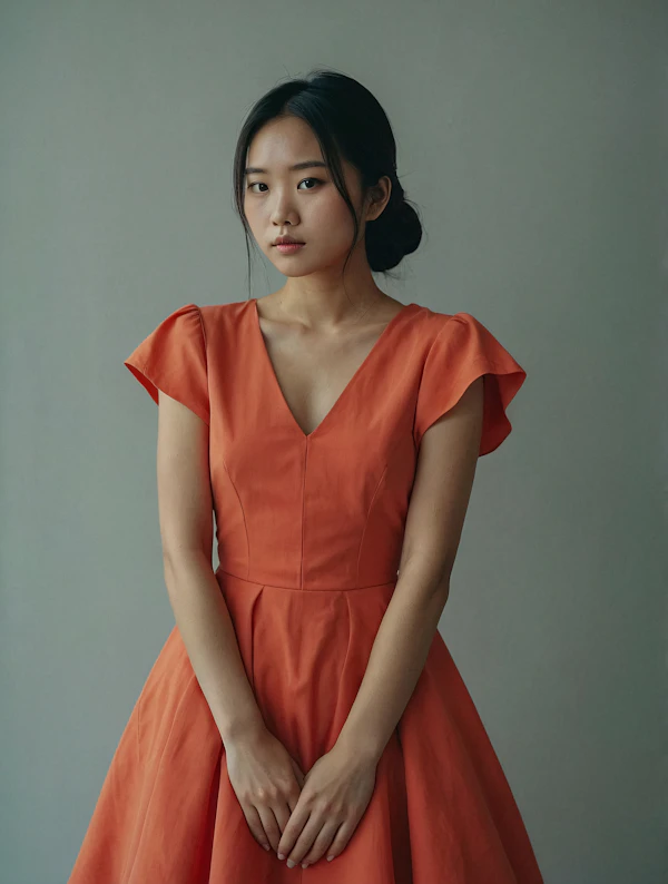 Elegant Woman in Orange Dress